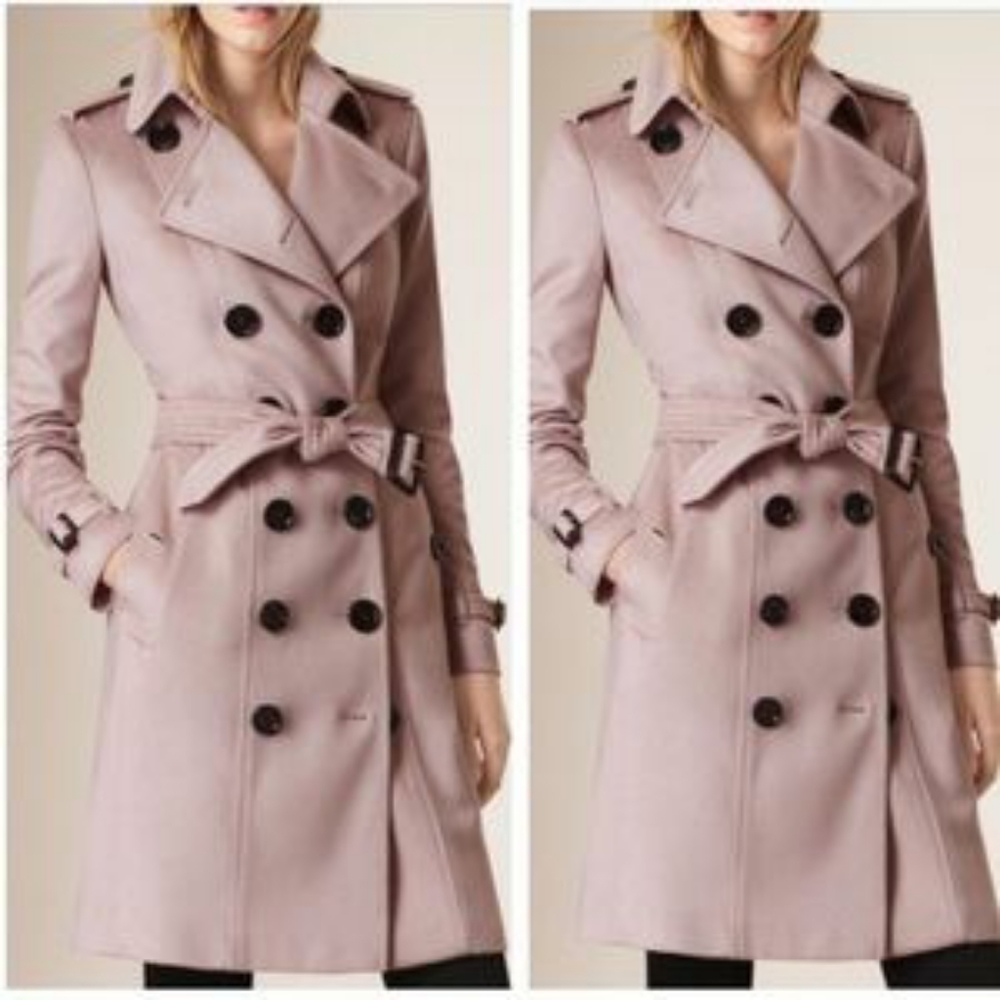 BURBERRY SANDRINGHAM 100% CASHMERE DOUBLE-BREASTED TRENCH COAT IN PALE ORCHID